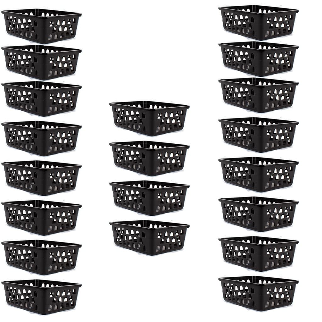 Kit 20 Cestos Organizador Multiuso Médio 20x15,5x6,5Cm Preto
