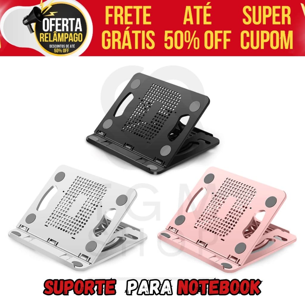 Suporte Note Apoio Notebook Laptop Computador Mesa Universal 3 Estilos Base E Tablet Dobrável Materiais De Alumínio Portátil Preto Regulável Plástico Reforçado Ergonômico Porta Ipad Premium Home Office Abs Reliza Inclinação Giratório Articulável Rosa