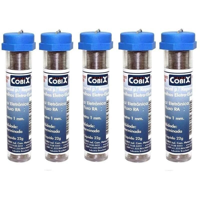 Kit 05 Tubos Solda Estanho 1mm 63x37 1.0mm C/ Fluxo - Cobix