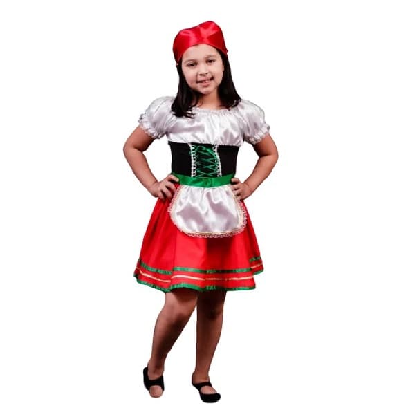 Fantasia De Italiana Infantil Vestido Com Lenço Cabelo