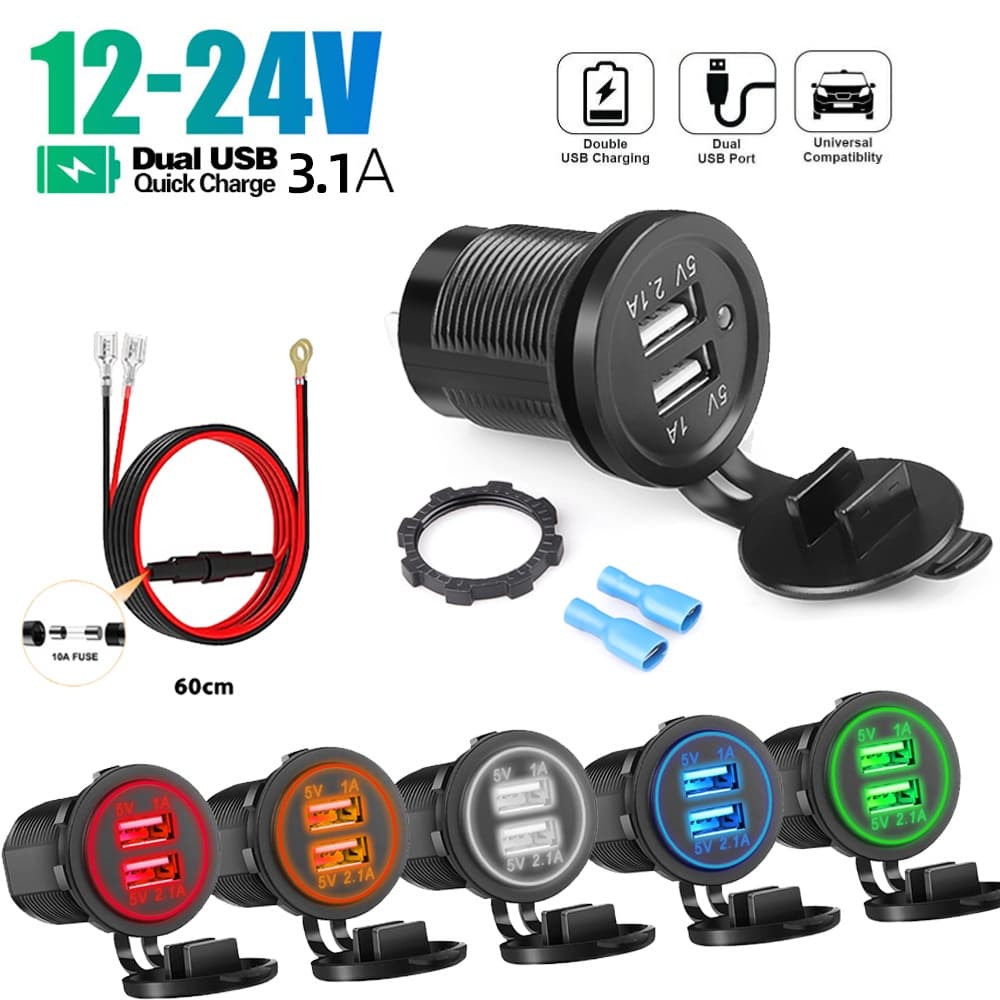 Carregador Duplo USB De 12V 24V 3.1A Tomada De Alimentação Display Digital LED Para Motocicleta Marítima De Barco De Carro