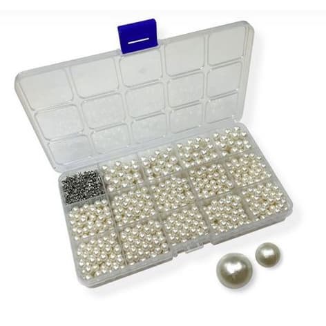 ESTOJO COM PÉROLAS S/ FURO ABS BRANCAS TAM 6mm E 8mm - 230G