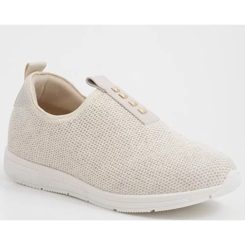 Tênis Bebecê Malha Knit Branco Off Tachas