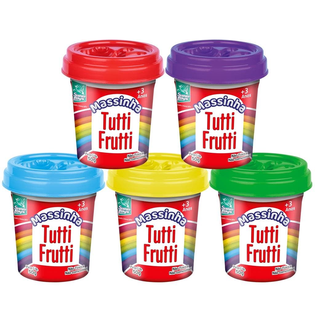 Massa Para Modelar 5 Potes Com 50g Infantil Especial Tutti Frutti Varias Cores Divertidas  - Super Toys