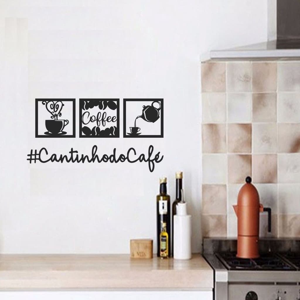 Frase #cantinho do café decorativo + kit 3 Quadros coffe cozinha mdf