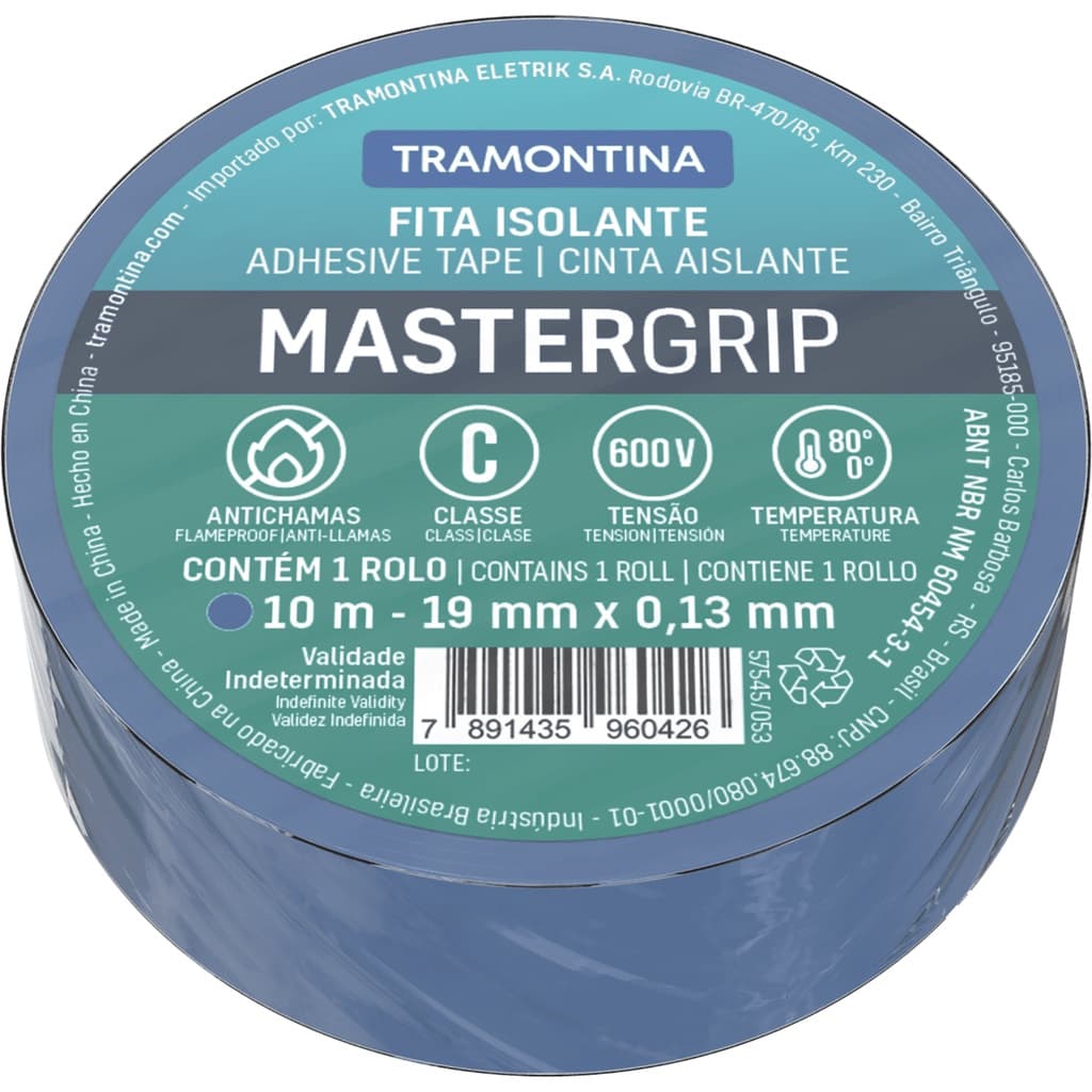 Fita isolante classe c tramontina 10m 0,13x19mm azul