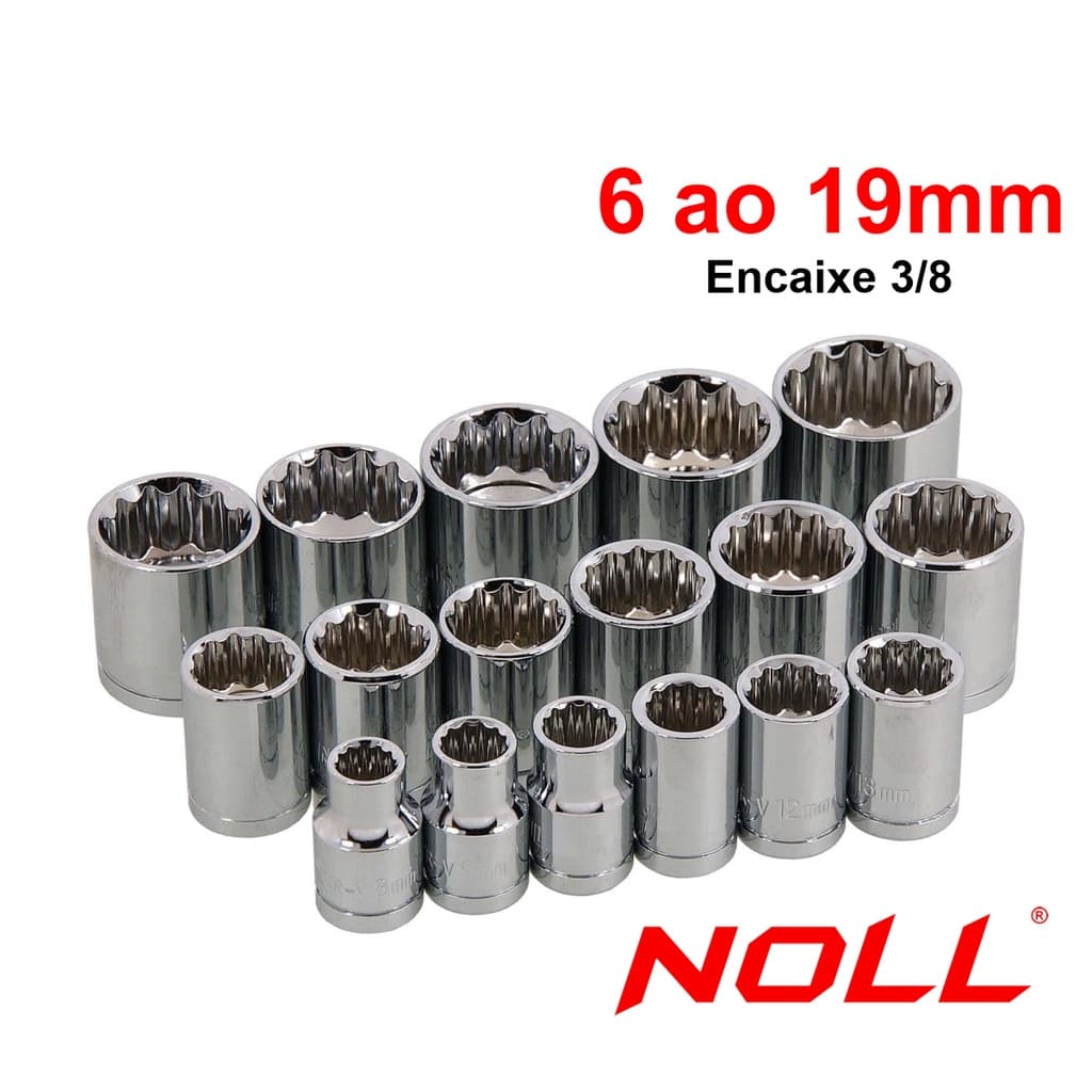 Soquete Estriado encaixe 3/8" - Avulsos 06 ao 19mm Noll