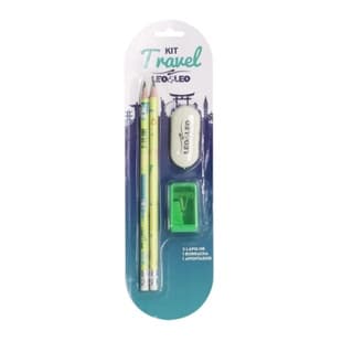 KIT ESCOLAR ESCRITA COR SORTIDA VIAGEM 2 LAPIS HB APONTADOR E BORRACHA - LEONORA