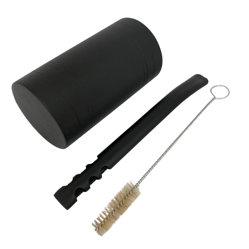Kit tereré cuia copo redondo recartilhado preto 300ml + bomba tela v8 preta 19cm + escova