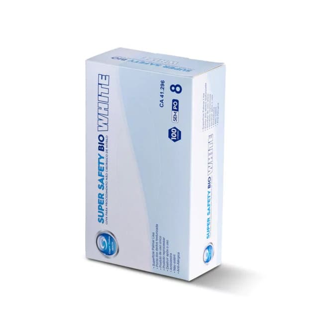 Luva Nitrílica Bio White 100 Unidades Super Safety CA 41296