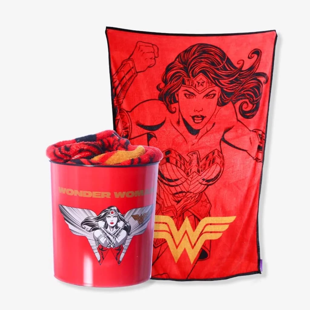 Kit Manta+Balde de Pipoca Mulher Maravilha Princesa Diana DC Comics