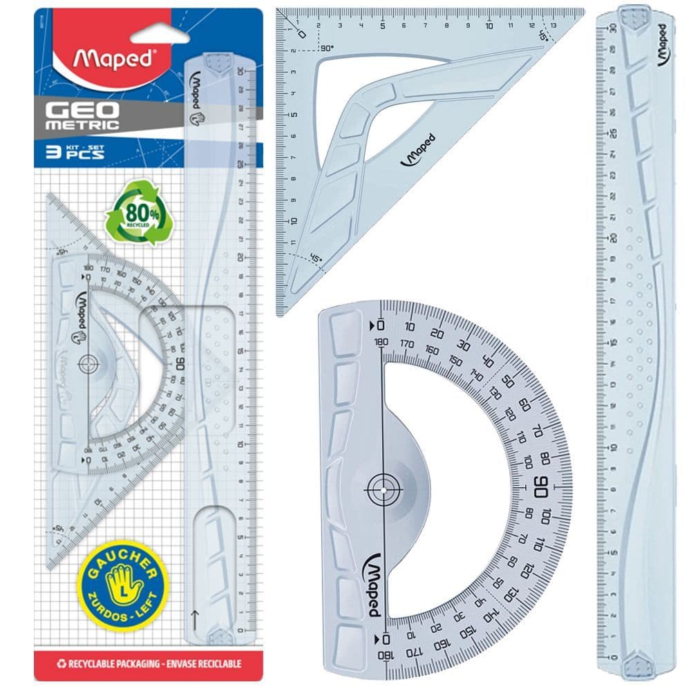 Kit Para Canhoto de Régua Transferidor Esquadro Geometric - Maped