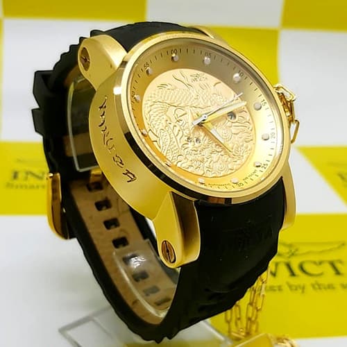 Relógio Invicta Yakuza Pesado Masculino resistente e água Premium Calendário Pulseira Silicone Masculino Luxo Dourado Homem