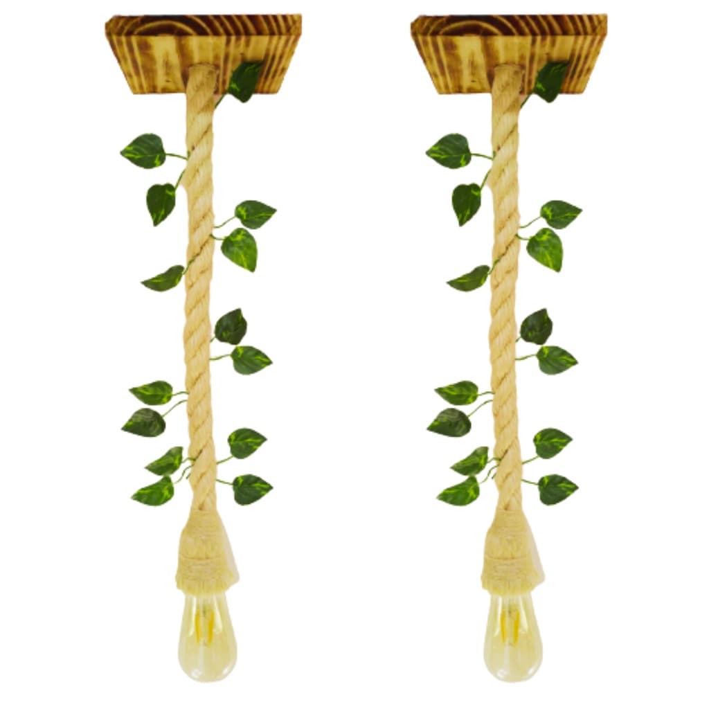 LUSTRE LUMINÁRIA DE TETO KIT COM 2 PENDENTE CORDA DECORAÇÃO COM FOLHAS