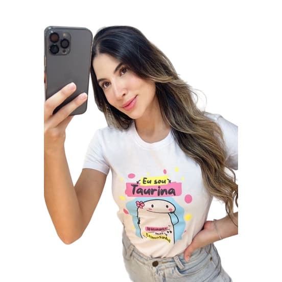 CAMISETA FEMININA COLEÇÃO SIGNOS BRANCA GOLA REDONDA MANGA CURTA 100% ALGODÃO.