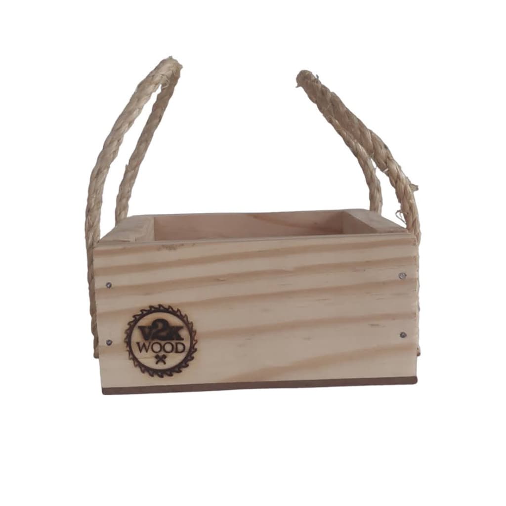 Kit com 5 cestas de Madeira Alça de Sisal 13x13x6 Presentes