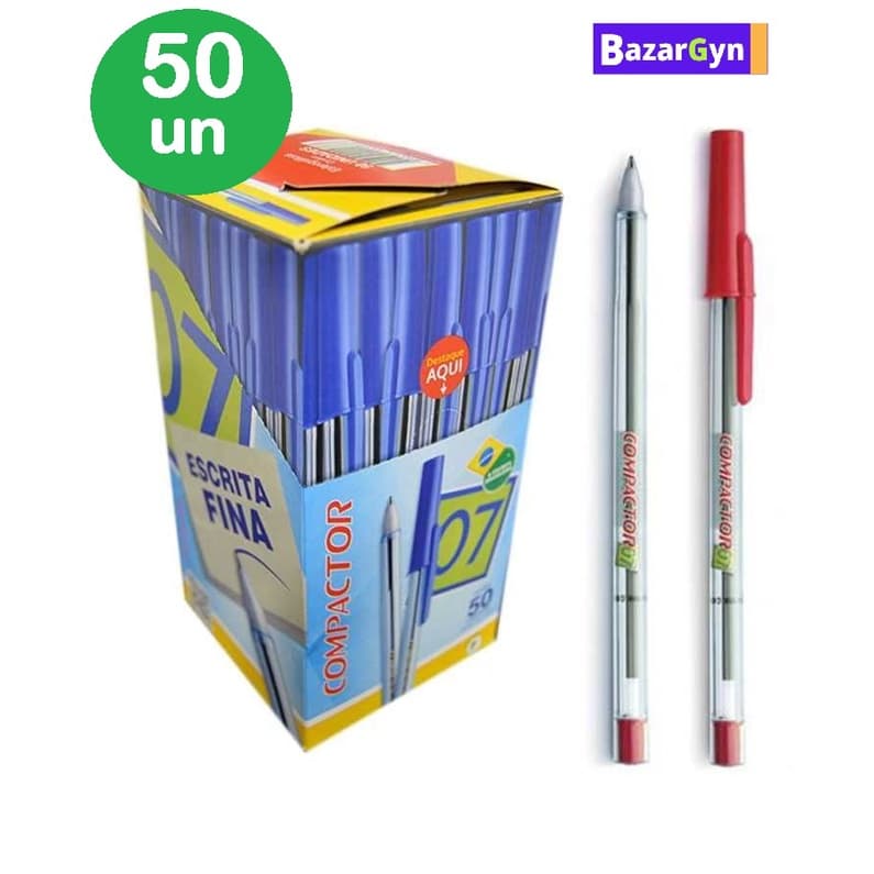 Kit 50 Caneta Compactor 0.7 vermelha ponta Escrita Fina OU Kit 25 Caneta Compactor 07