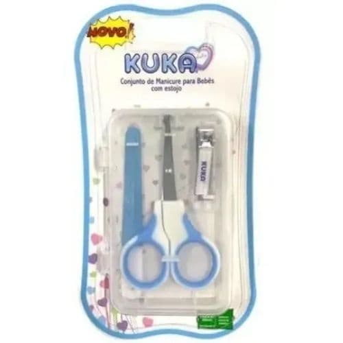 Kit Manicure Bebê Kuka Azul com Tesoura Cortador Lixa e Estojo Protetor Higiene Segura