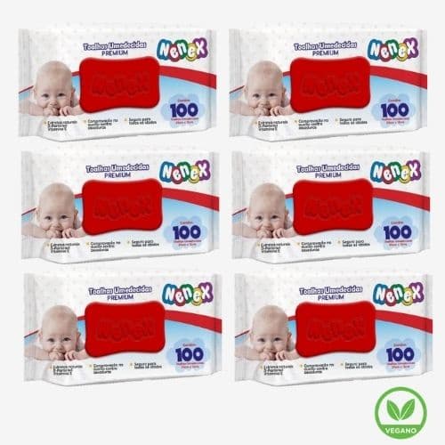 Kit 6 Toalhas Umedecidas Nenex Premium Vegano - 600 Unidades