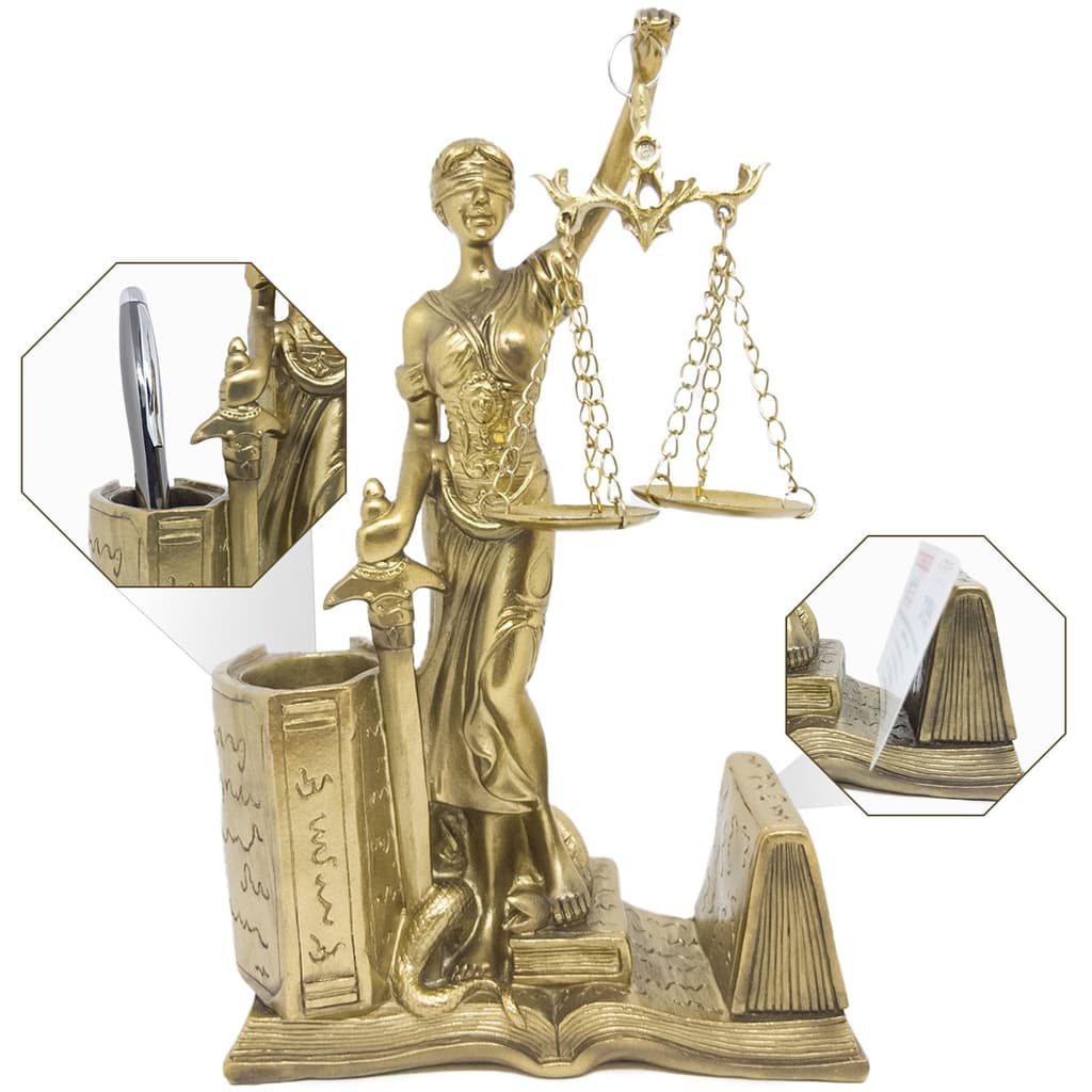 Escultua Decorativa Estátua Dama Justiça Direito Enfeite Mesa Escritório Porta Caneta Cartão Visitas
