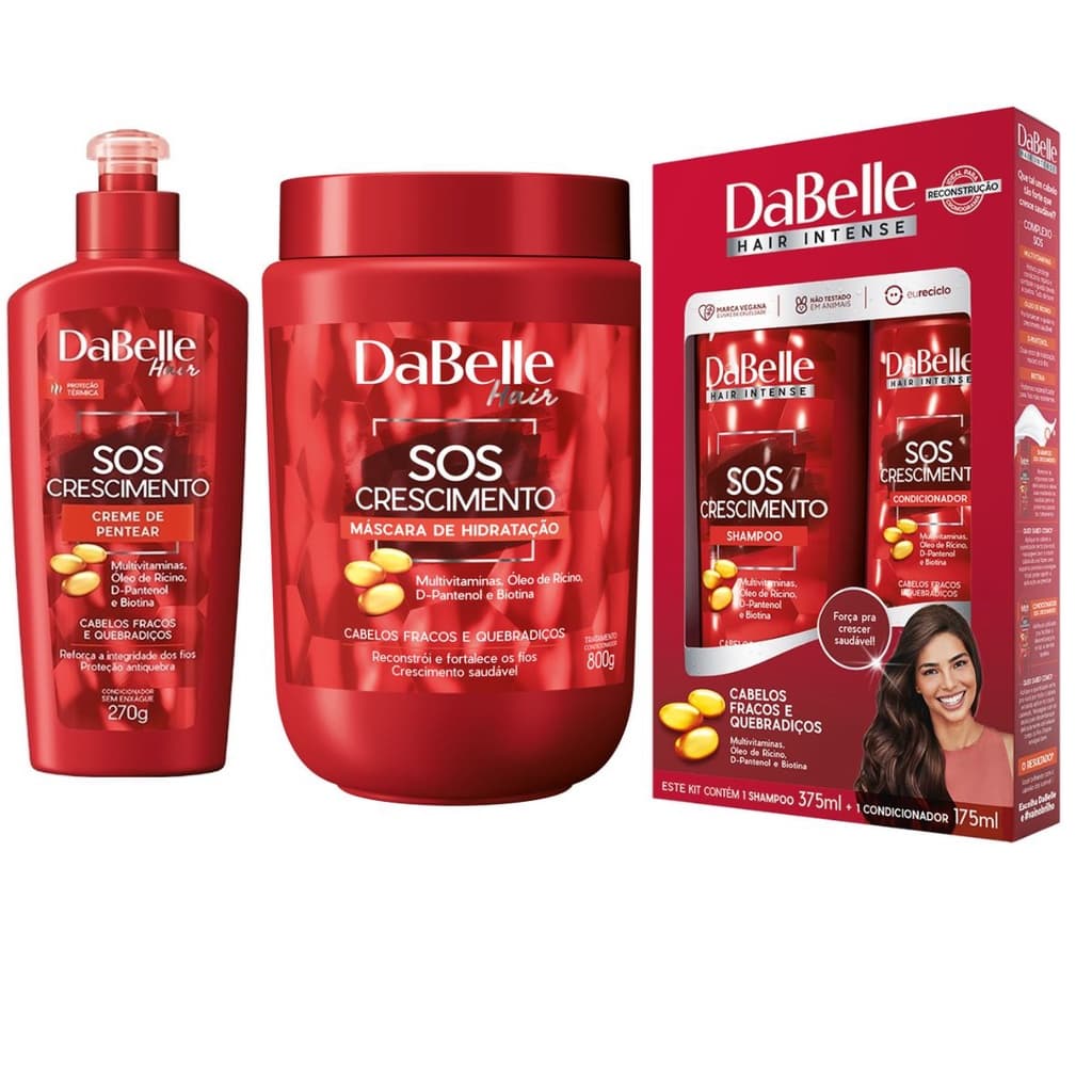Kit Vegano Capilar Sos Crescimento C/4 Itens - Dabelle Hair