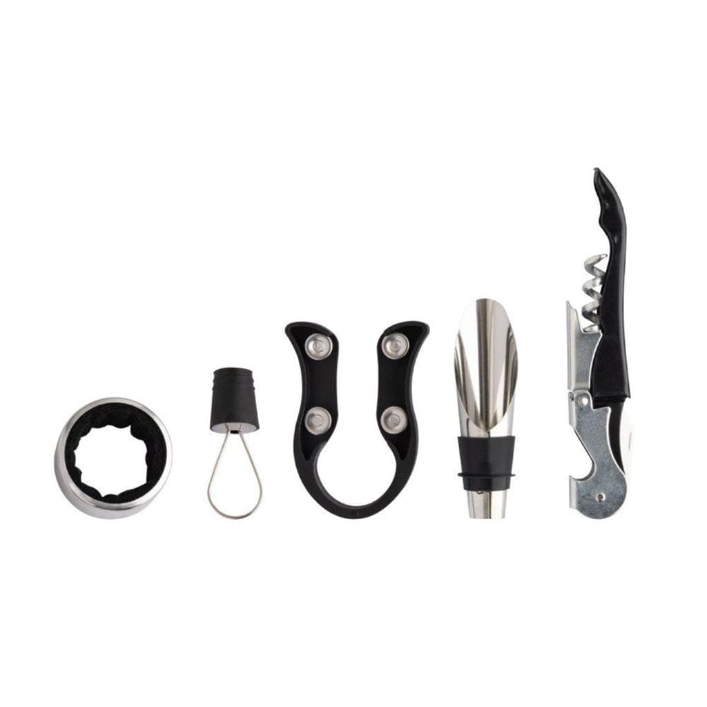 Kit C/5 Pecas Abridor Vinho Aco Inox Saca Rolhas Acessorios