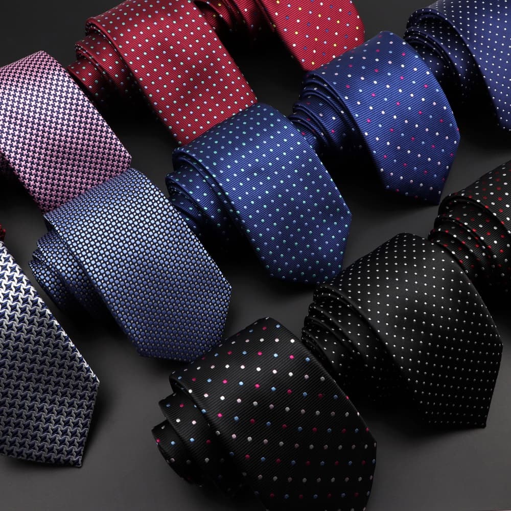 ZONFAZ Gravata de Seda Skinny, Poá Colorida, Jacquard Formal, Acessórios para Casamento e Negócios