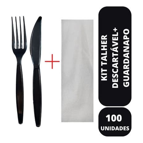 Kit Refeição Talher Garfo Faca Guardanapo Descartável 100 Un