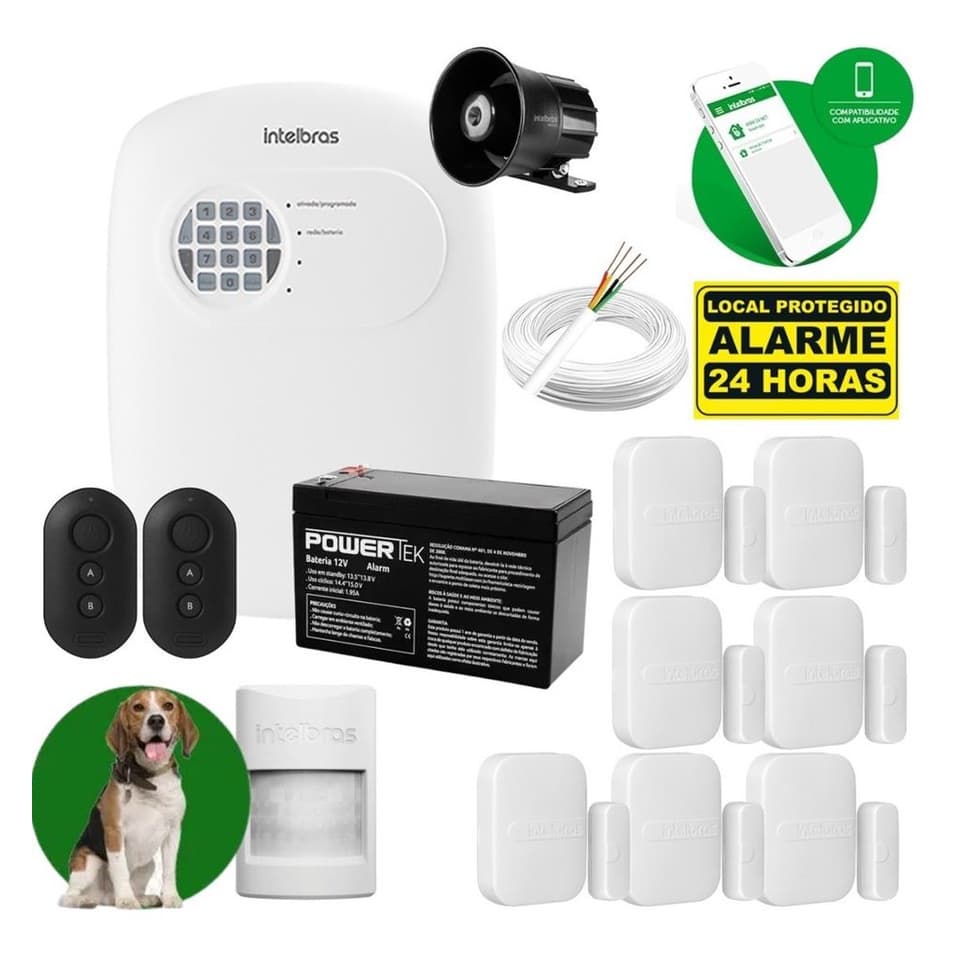 Kit Alarme Intelbras ANM 24 NET com 7 Sensores Sem Fio, App Celular, Sirene, Controles e Cabo