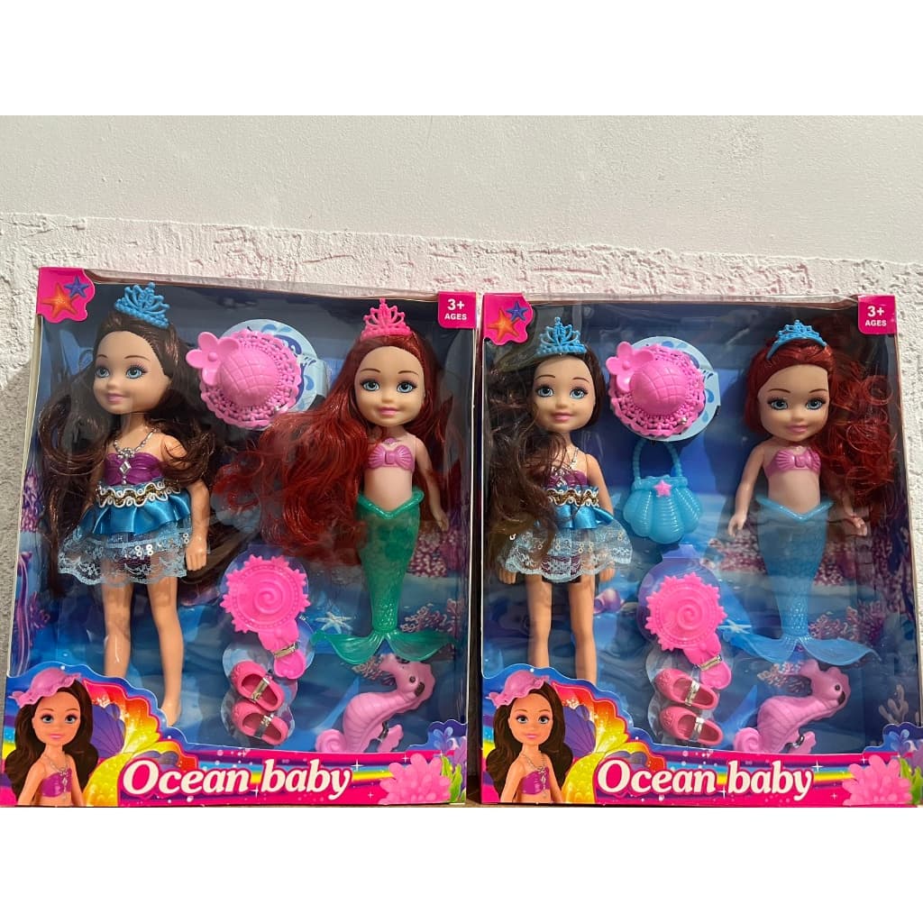 Boneca Pequena Sereia Com Cauda  Iluminada c/ menina pequena e acessoriosFUTURO ONLINE
