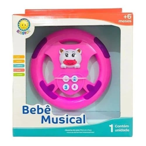 Volante Infantil Musical Baby com Luz e Som Kitstar Rosa 6m+