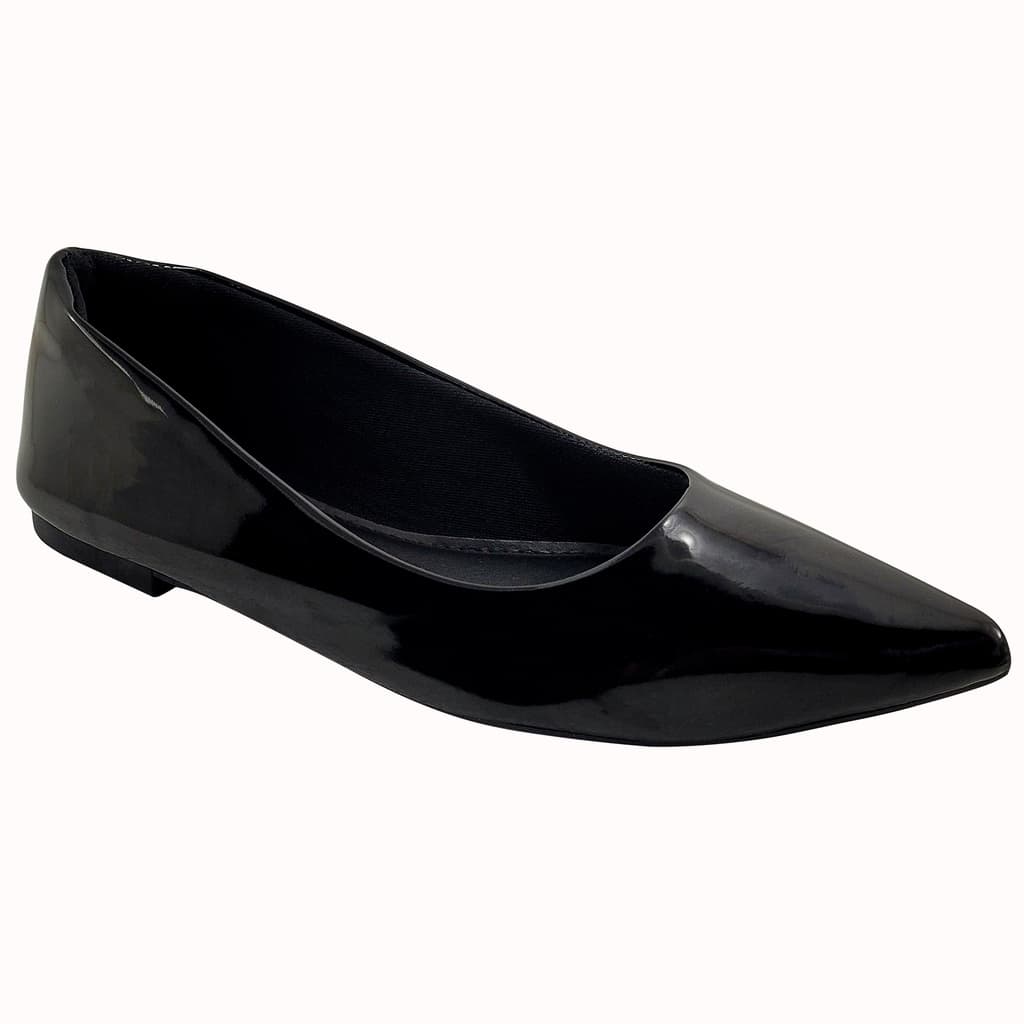 Sapatilha Bico Fino Feminina Verniz Casual Confortável e Macia Preta Sandália Feminino Elegante