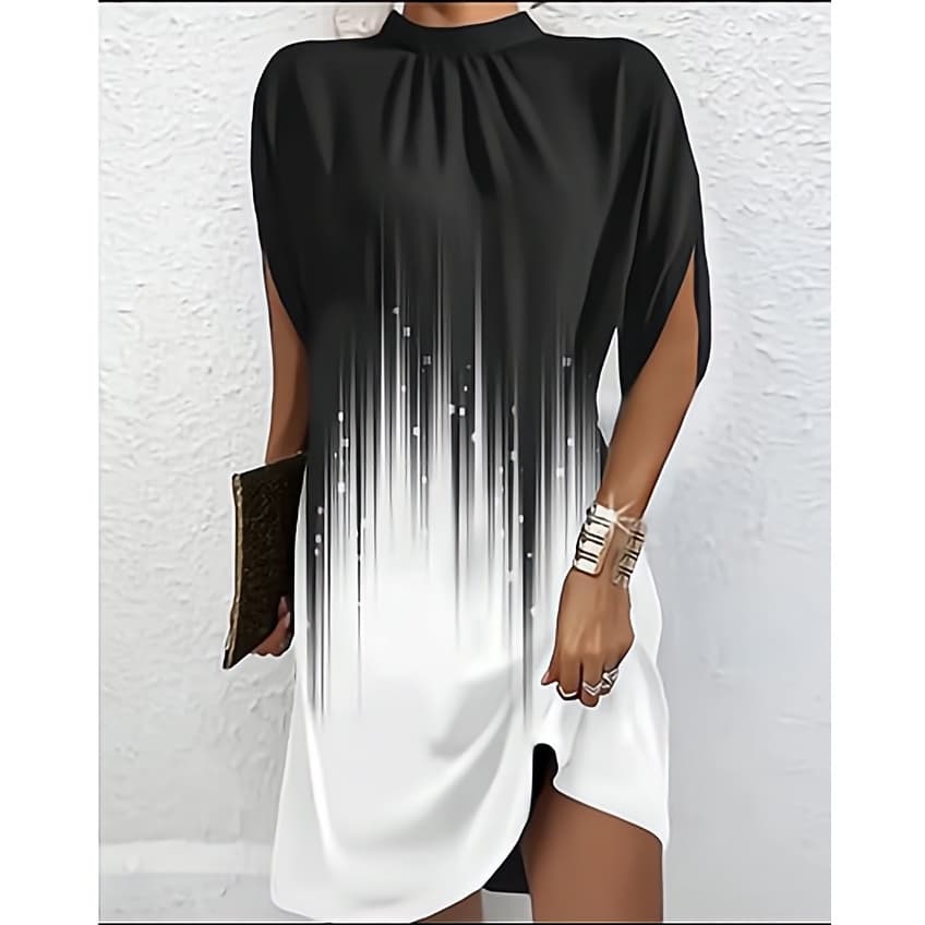 2023 Nova Moda Tintura De Gravata Pescoço Redondo Impresso Mini Vestidos Casuais Para Mulheres Elegante Manga De Morcego De Verão Vestido Solto Feminino