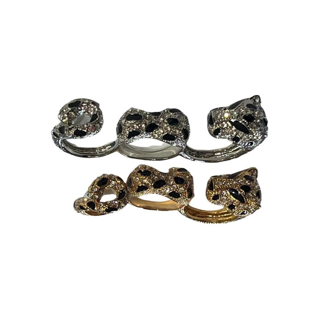 Anel Onca Tres Dedo Com Strass  Em Aco Inox Cod. 4834-3
