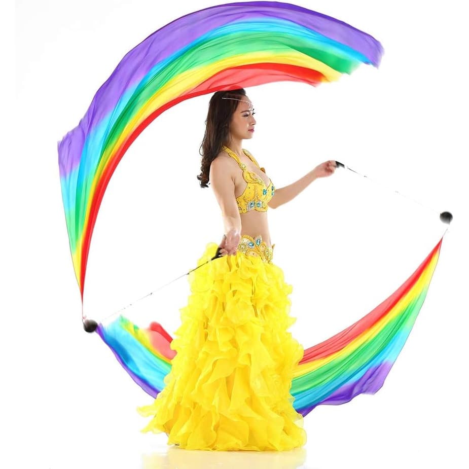 2Pcs Véu De Seda Com Poi Ball Belly Dance Streamer Throw Em Haka E Danças Polinesas-80 * 200CM