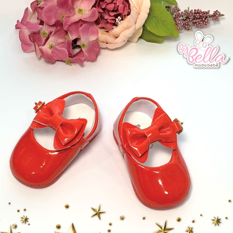 SAPATO  BONECA COM LAÇO COR CHERRY SAPATO BEBÊ MENINA INFANTIL