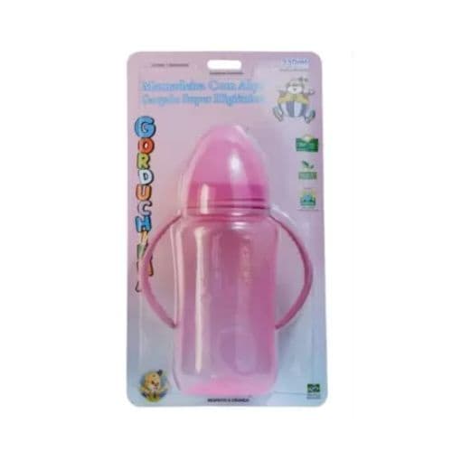 Mamadeira Gorduchinha Pepeta 330ml com Alça e Bico Silicone Rosa Livre de BPA