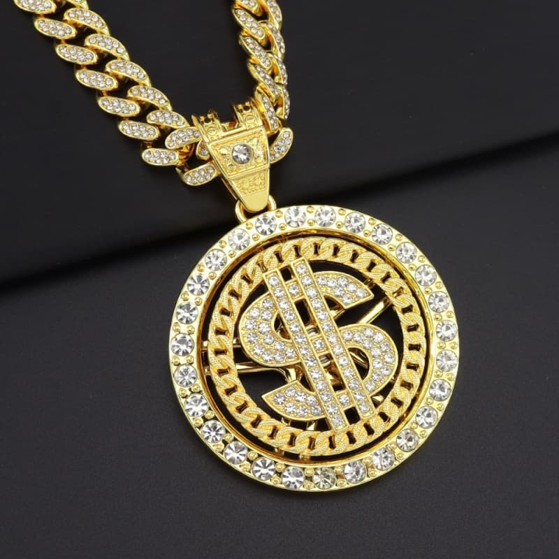 Diamantes transfronteiriços personalizados girando dólares americanos podem girar dólares americanos, colar de pingente tendência do hip-hop usar um suéter, corrente cubana
