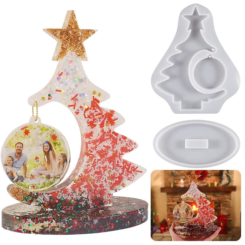 Molde De Resina Em Forma De Árvore De Natal Silicone Diy  Enfeites de Natal Molde de resina 3D silicone molde