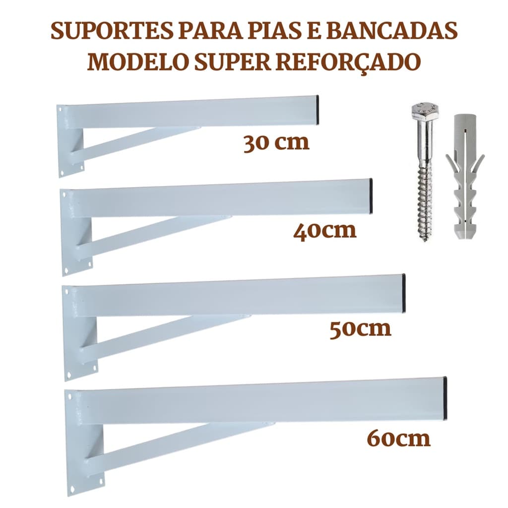 Suporte para Pia Parafusar Super Reforçado de 30 a 60cm 1un - Grapa Bancada Granito Mão Francesa