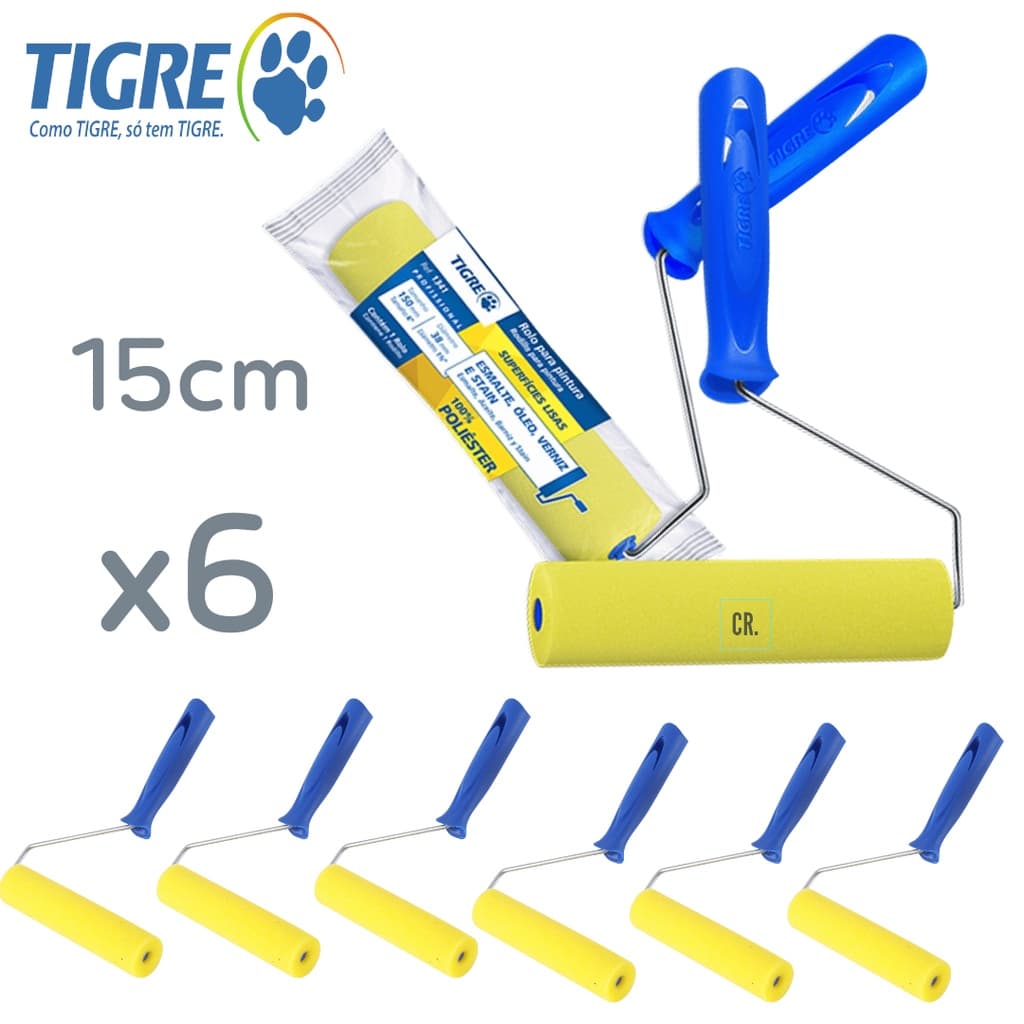 Kit 6 Rolinhos de Espuma Tigre Amarelo 15cm Para Artesanato Rolo Para Verniz e Esmalte Sintetico.
