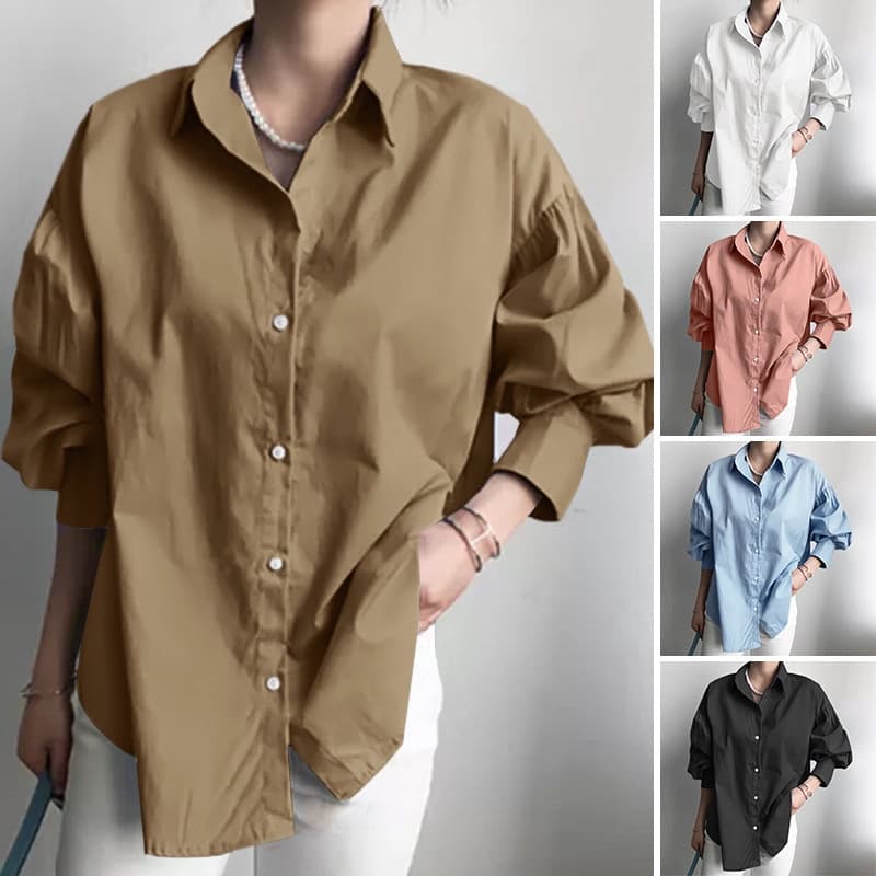 2022 estilo feminino transfronteiriço de manga longa camisa de bolha festa verão OL camisa de cintura casual camisa larga T-shirt
