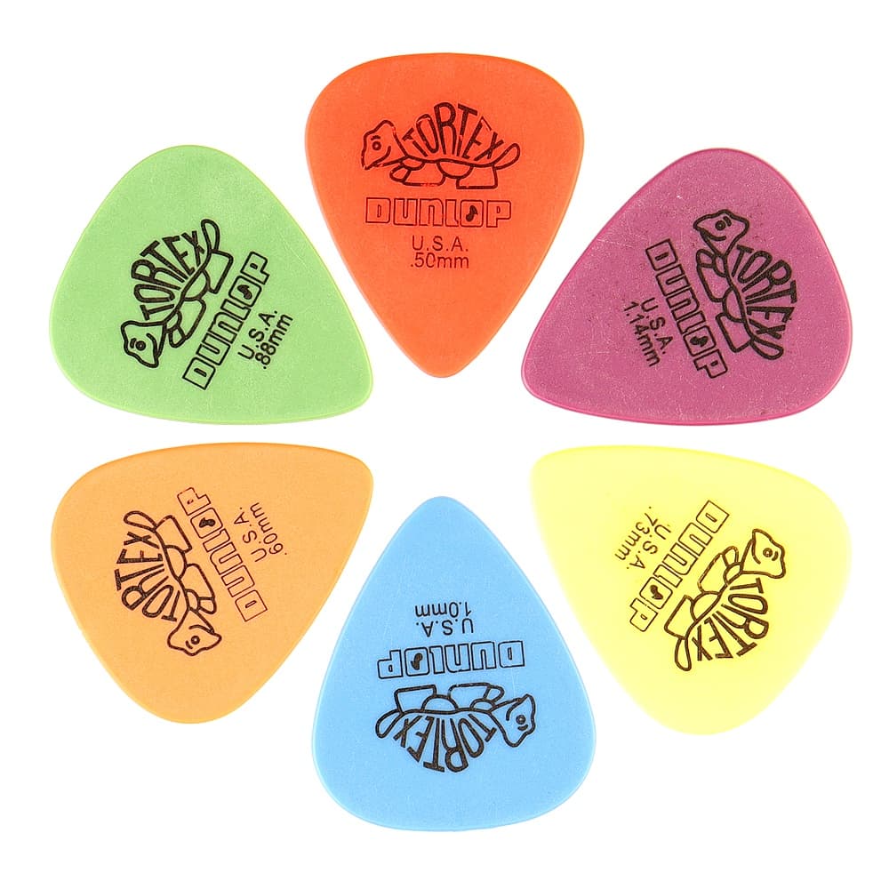 6 peças de guitarra elétrica dunlop pega peças de acessórios picaretas 6 tipos de opções de espessura
