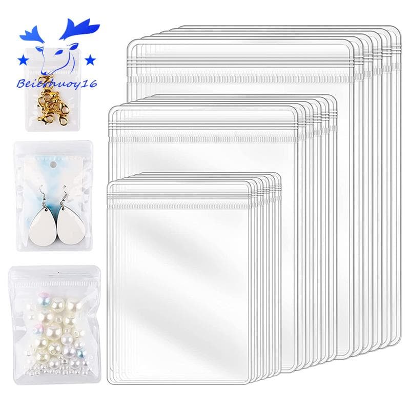 150Pcs 3 Tamanhos Sacos Para Brincos Transparentes , À Prova D'água Bolsa De Armazenamento Reutilizável Espessada Colar Anéis De Jóias Pulseira