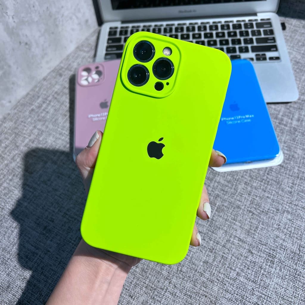 Capa para telefone verde  Silicone líquido  fluorescente Adequado para iPhone 15 13  12 11 Pro Max Lente completa Adequado