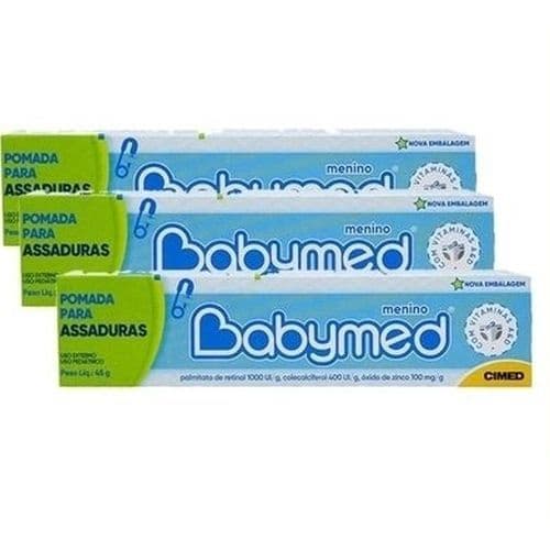 Kit 3 Pomadas Babymed Azul 45g - Prevenção de Assaduras com Vitamina A e E