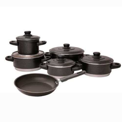 Jogo De Panelas 5 Peças Preto Craqueado + Frigideira Teflon