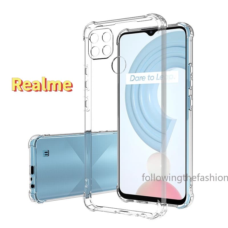 Para Realme C21y C25 C11 C20A C25s 4G C3 C55 C53 C30 C15 C12 C21 Capa De Silicone Transparente À Prova De Choque Telefone Proteção Total Da Lente Câmera Tampa Traseira Anti-Queda Anti Impacto Capinha Phone Case