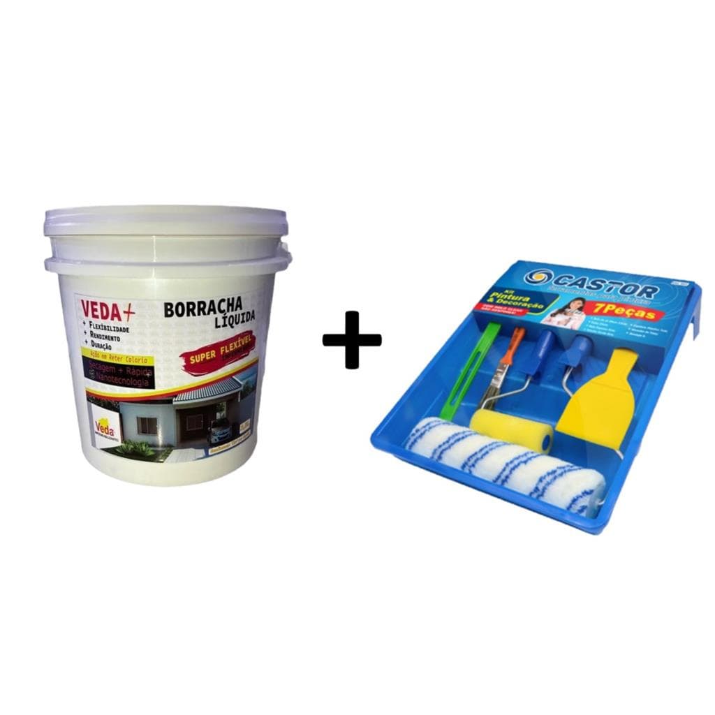 Kit Borracha Liquida 1L + Acessorios Pintura Rolo Bandeja
