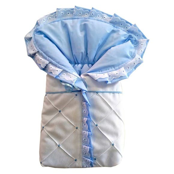 Saco Carregar Bebê Menino 100% Algodão - Porta Bebê Dormir Bordado Azul bebe e branco 100% Algodão - Porta Bebe Menino Azul E Branco Saquinho Carregar Bebe Azul